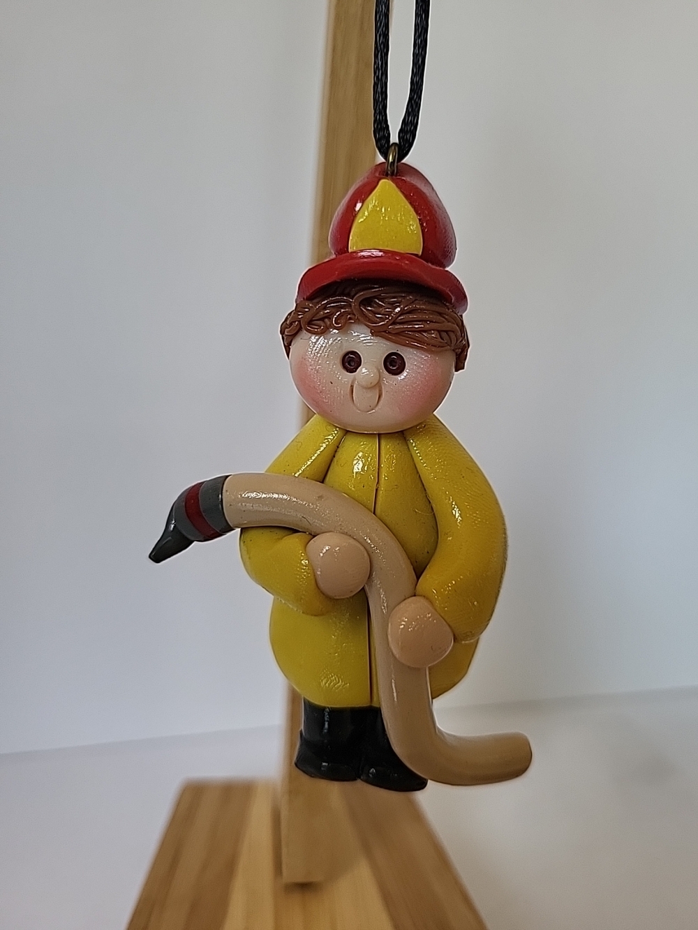 Vintage Handmade Polymer Clay Firefighter Ornament